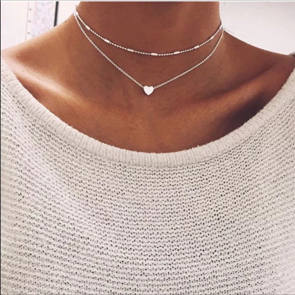 Brand new layered heart chain choker, 2 trendy, modern necklaces